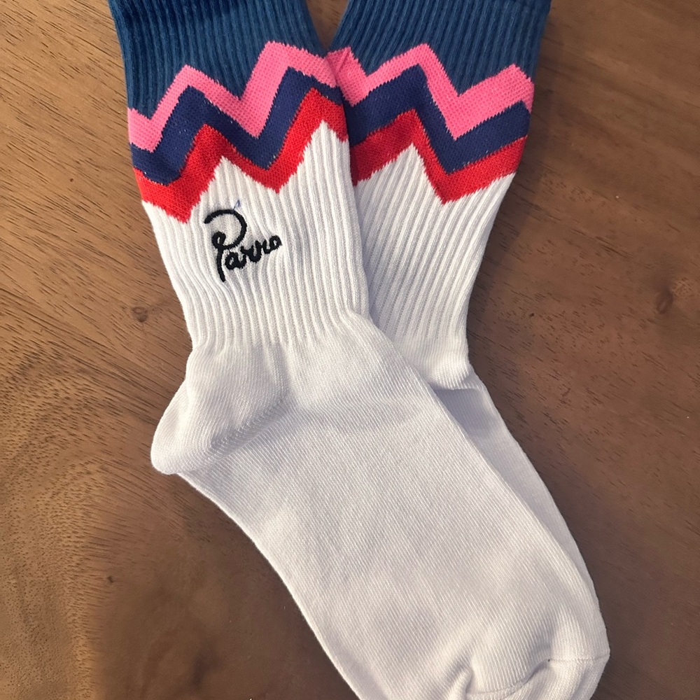 PARRA Unisex Crew Socks • White/Pink/Blue • Size Large • BNWT!